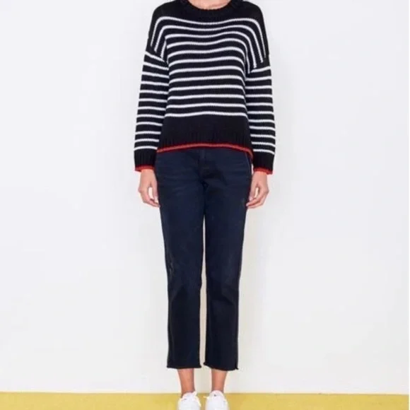 Sundry Wool Blend Relaxed Knit Pullover Sweater Black White Stripe Small - Picture 13 of 13